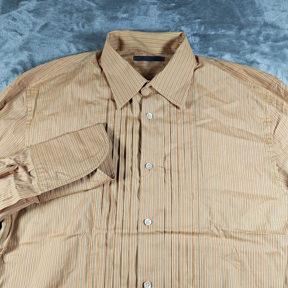 John Varvatos Shirt Mens 16R 41 Pleated Tuxedo Front Striped Dress Button Up